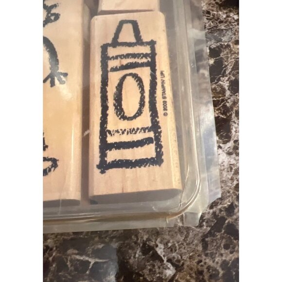 Stampin Up Definitely Decorative Crayon Kids Wood mounted Rubber Stamp Set of 10 - Picture 4 of 5